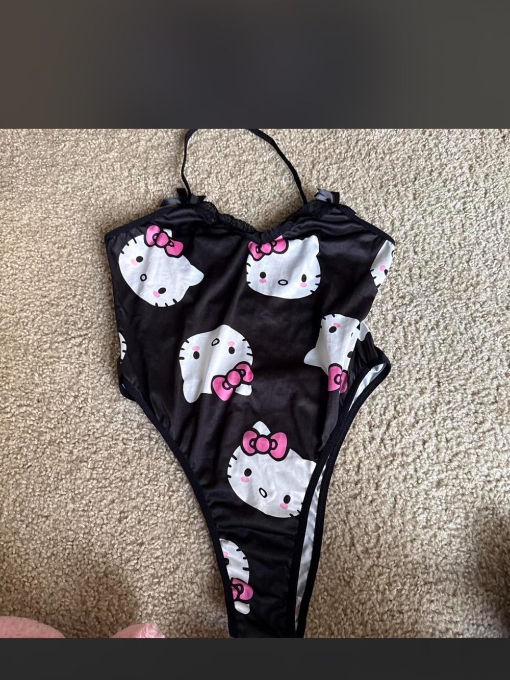 Hello Kitty Black Bodysuit with White and Pink Graphics